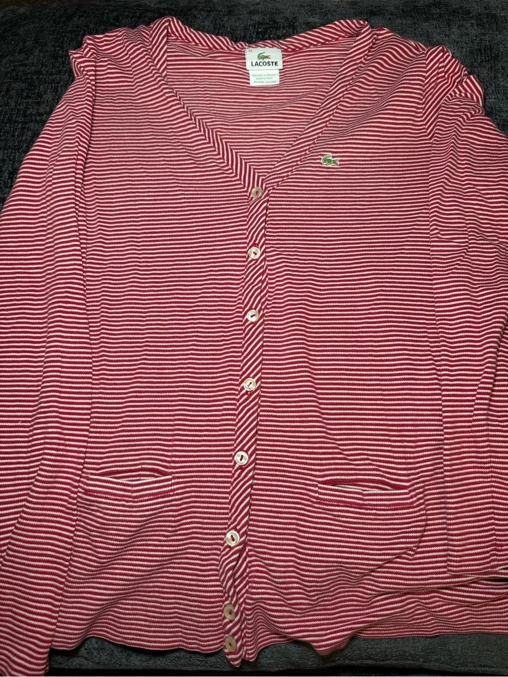 Vintage Lacoste Red White Striped Button Cardigan Medium/EU42